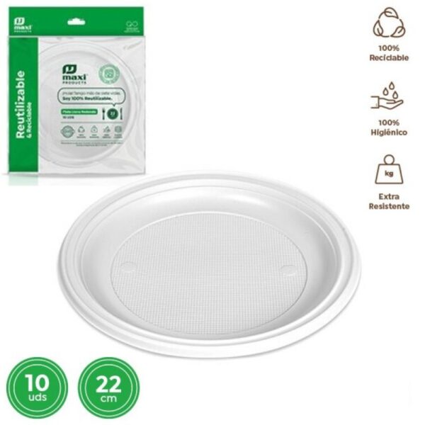 PLATO LLANO REUTILIZABLE 22CM MAXI 10U