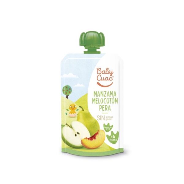 PURE DE MANZANA MELOCOTON Y PERA BABY CUAC 120G