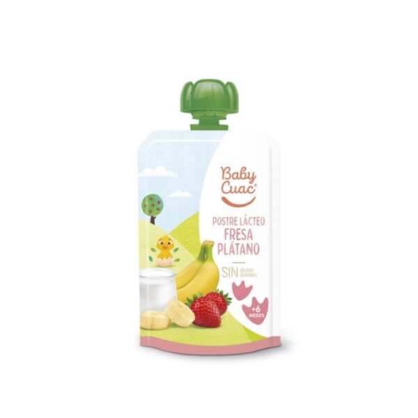 POSTRE LACTEO INFANTIL CON FRESA Y PLATANO BABY CUAC 100G