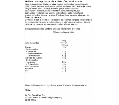 CHOCOLATE CHIPS SIN AZUCARES FLORBU 120G - Imagen 2